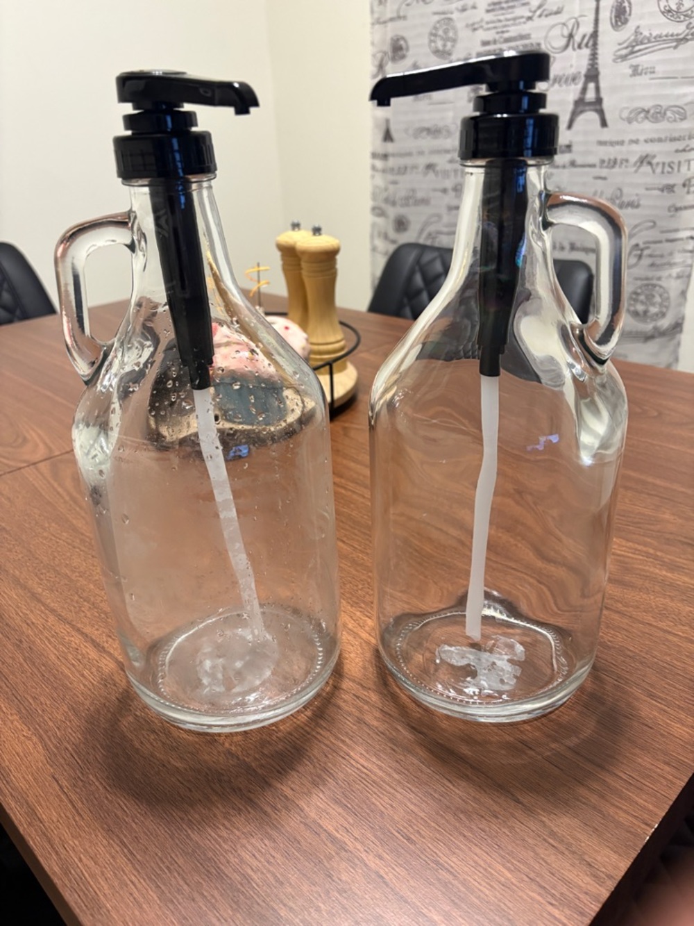 Clear Glass Pump Dispenser Bottle - Black Pump - set of 2